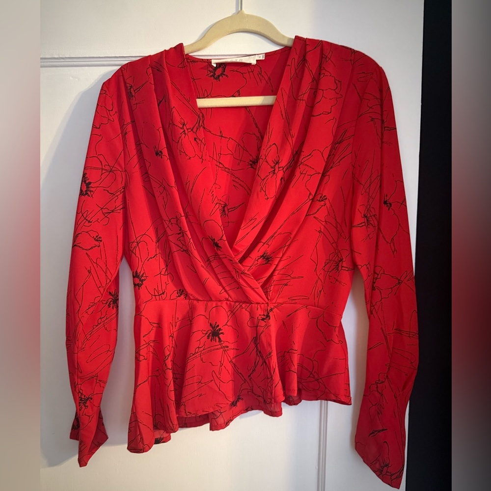 Astr Red Wrap Peplum Blouse